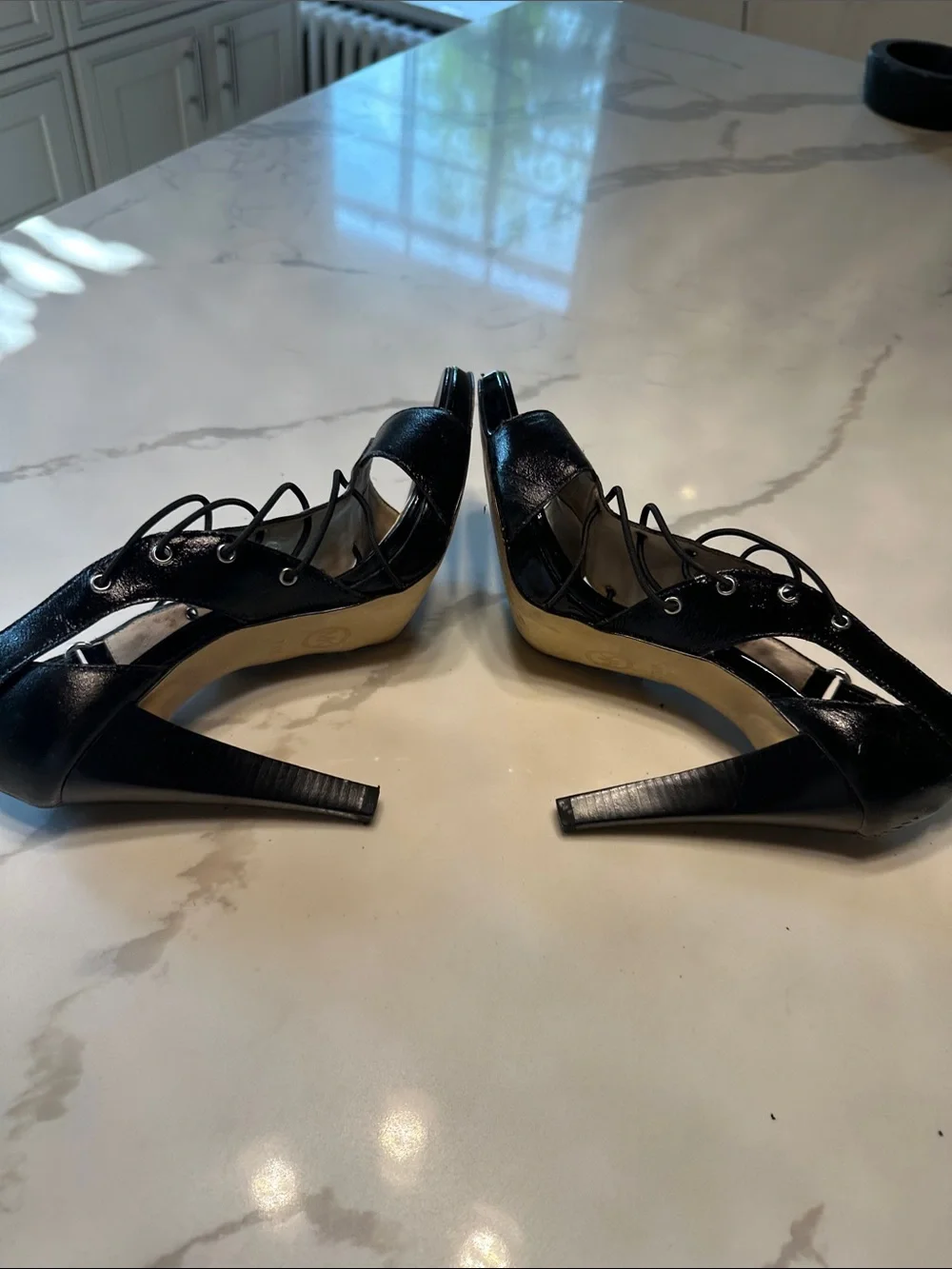 Michael Kors Black Lace-Up Open-Toe Stiletto Heels
